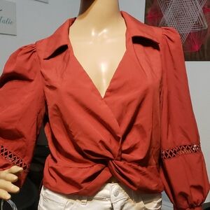 Women's Orange  Blouse with Puff Sleeves